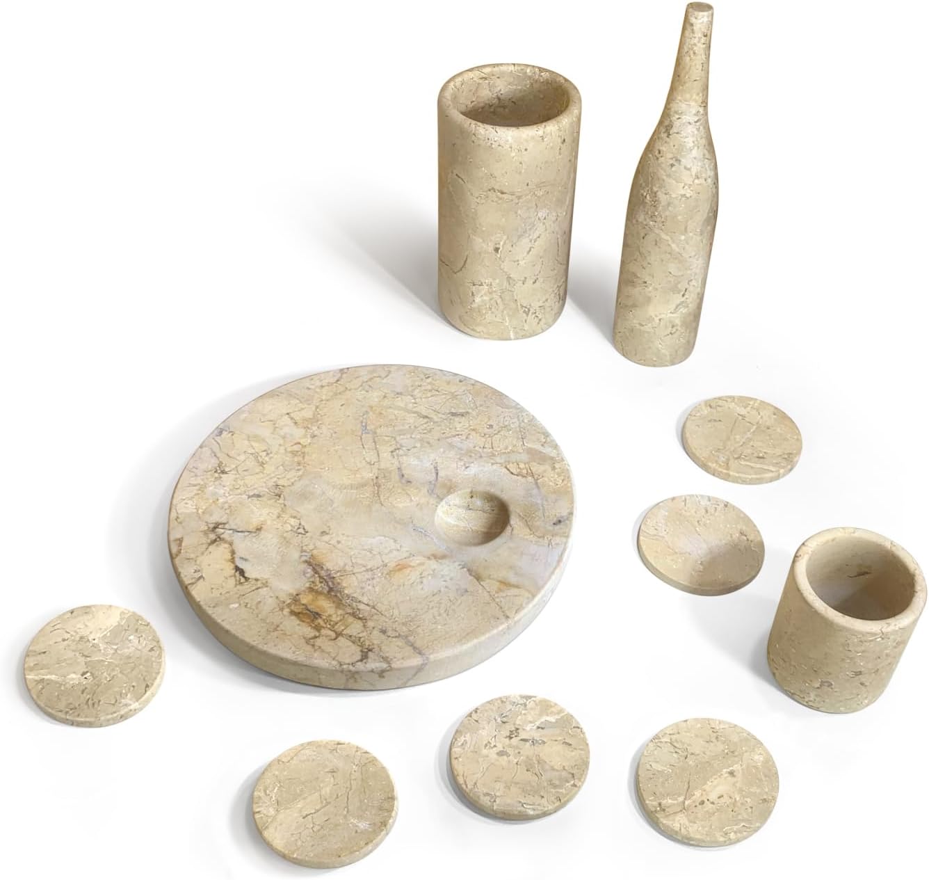 Gold Yellow Beige Marble Dining Room Accessories Set Beige+Gold, Beige+Yellow, Luxury 10 Pcs Elegant Finish