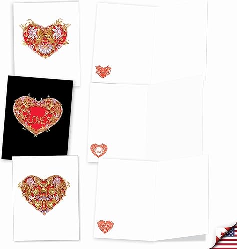 Miniatura 4 de The Best Card Company - 20 bonitas tarjetas en caja (4 x 5.12 pulgadas) - Juego surtido en blanco (10 diseños, 2 de cada uno) - Corazones barrocos