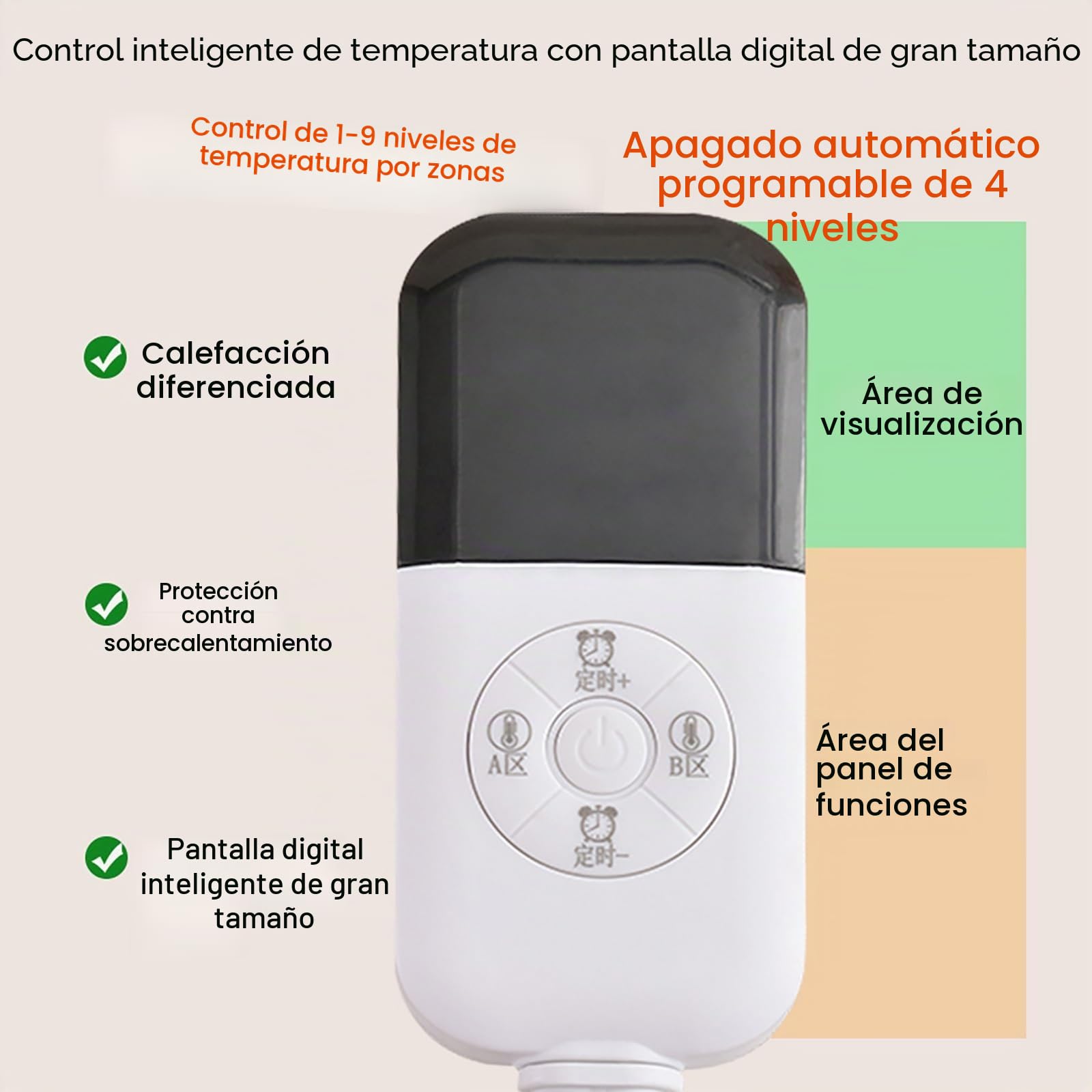 Almohadilla Electrica para Silla de Oficina, Almohadilla Térmica Cómoda, Almohadilla Térmica para Respaldo Completo, Manta Electrica con Control Remoto, Control de 9 Temperaturas y 4 Temporizadores(Be