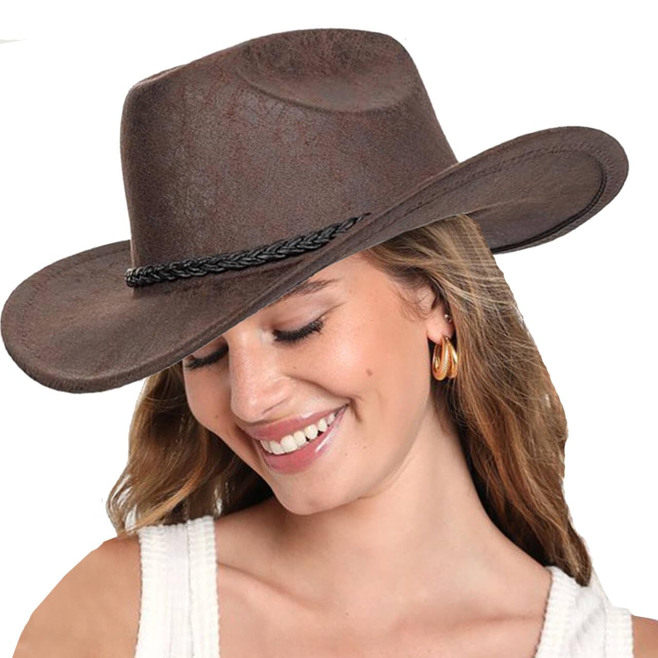 Utowopu Leather Western Cowboy Hat Australian Outback Western