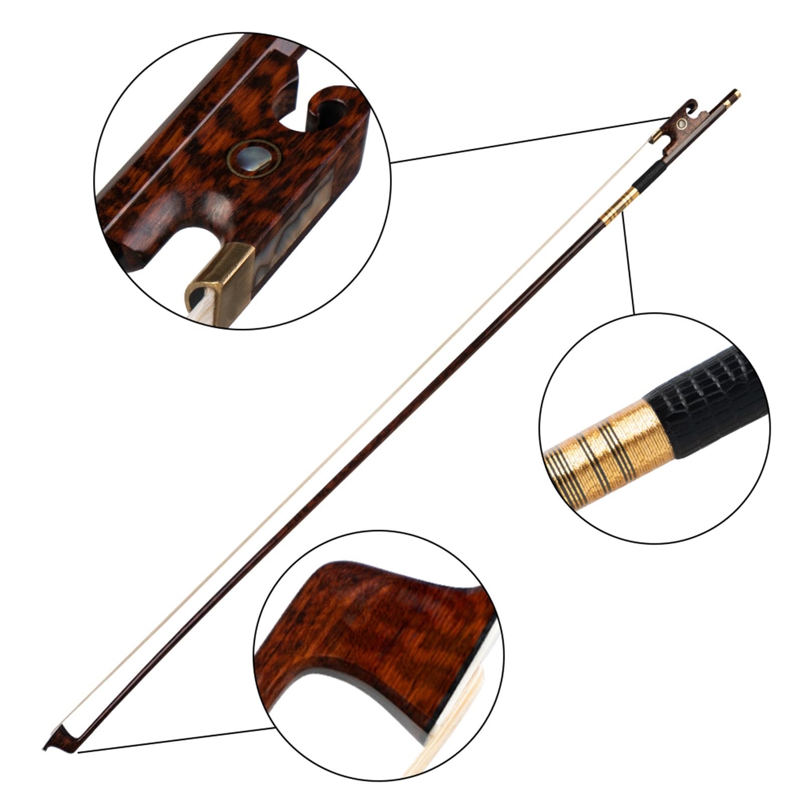 für Anfänger Geigenbogen 4/4 Violinbogen Serpentine Wood Bogen Brasilianischer Holz Performance Bogen Serpentine Wood Schneckenbogen Runder Augenbogen