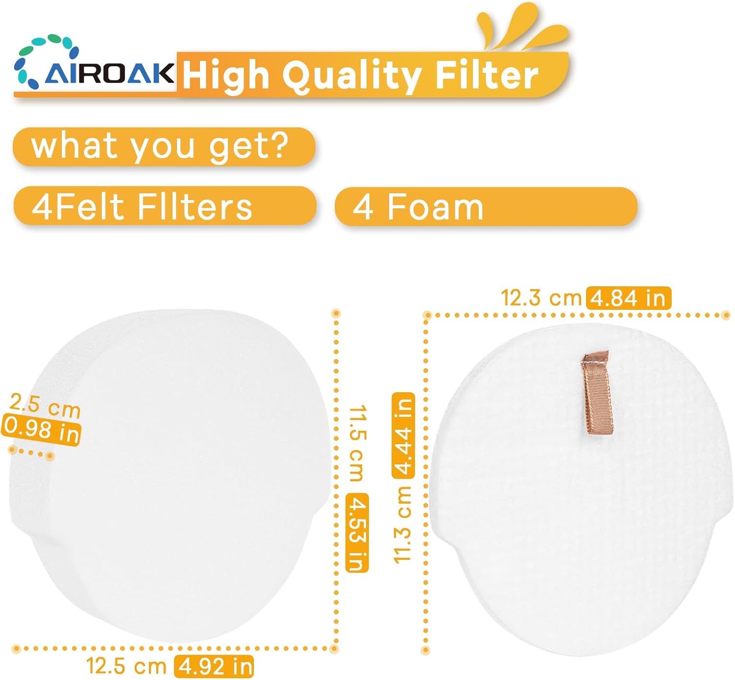 Dimensions of Airoak AZ1810 Foam and Felt Filters