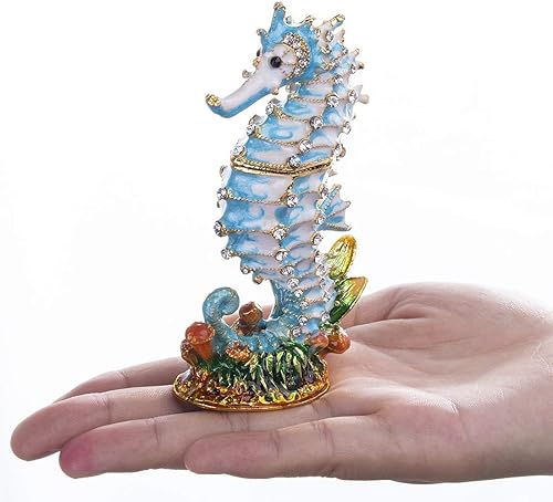 Miniatura 6 de YU FENG Caja de baratijas con figura de caballito de mar y caballito de mar azul claro
