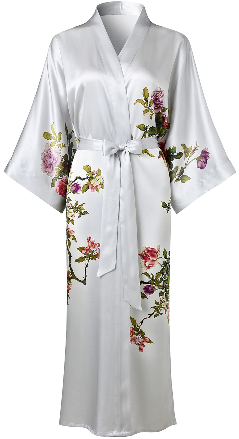 Ledamon Women's 100% Silk Kimono Long Robe - Classic Colors and Prints