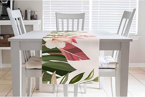 Miniatura 3 de HOSNYE Camino de mesa con flores y hojas exóticas, camino de mesa de lino y algodón para decoración de cocina, mesa familiar, mesa de comedor,