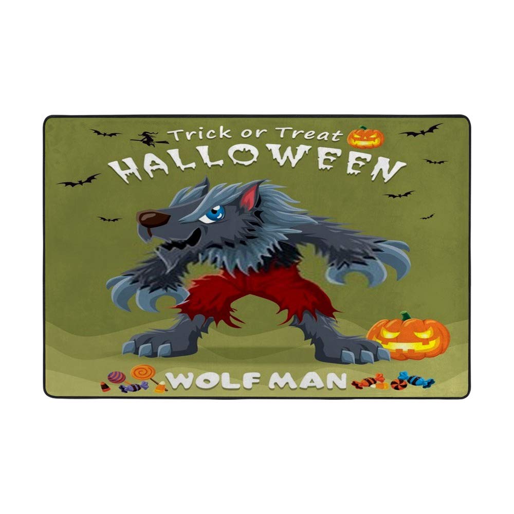 Tapis moderne vintage loup-garou grand format en polyester pour salon