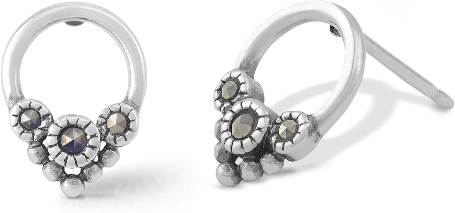Boma Jewelry Sterling Silver Marcasite Circle Bead Stud Earrings - Image 2