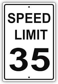 Speed Limit 35 MPH Miles Per Hour Black Letters Zone Slow Down Speeding Restriction Alert Attention Caution Warning Notice Aluminum Metal 18"x24" Sign Plate