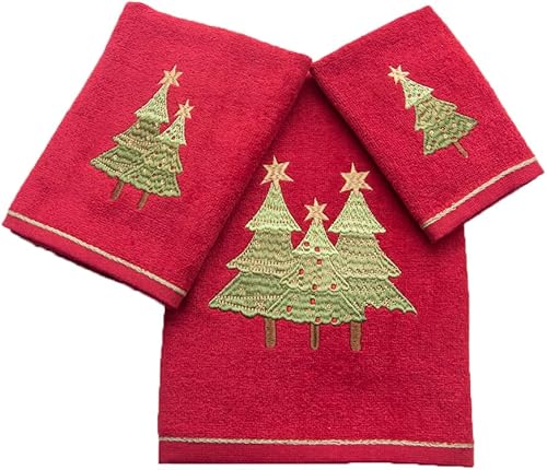 Marina Decoration Christmas Premium Luxury Decor Ultra Soft 100% algodón bordado baño moderno Navidad 3 piezas juego de toallas color rojo verde