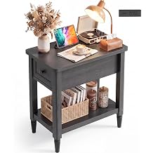 Narrow Side Table with Charging Station, Dark Oak, 14" Wide