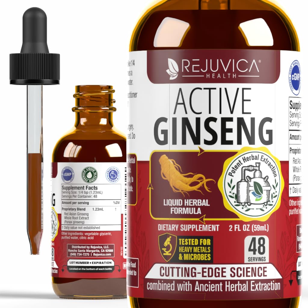 Rejuvica Health Suplemento de Ginseng Panax Vermelho Coreano em Gotas, 60 mL