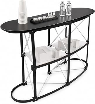 51" Portable Pop Up Table Podium Counter, Trade Show Display Counter Stand, Foldable Reception Desk with Aluminum Frame, Wood Top, PVC Panels, for Hotels, Shops, Malls, Exhibitions, Product Demos