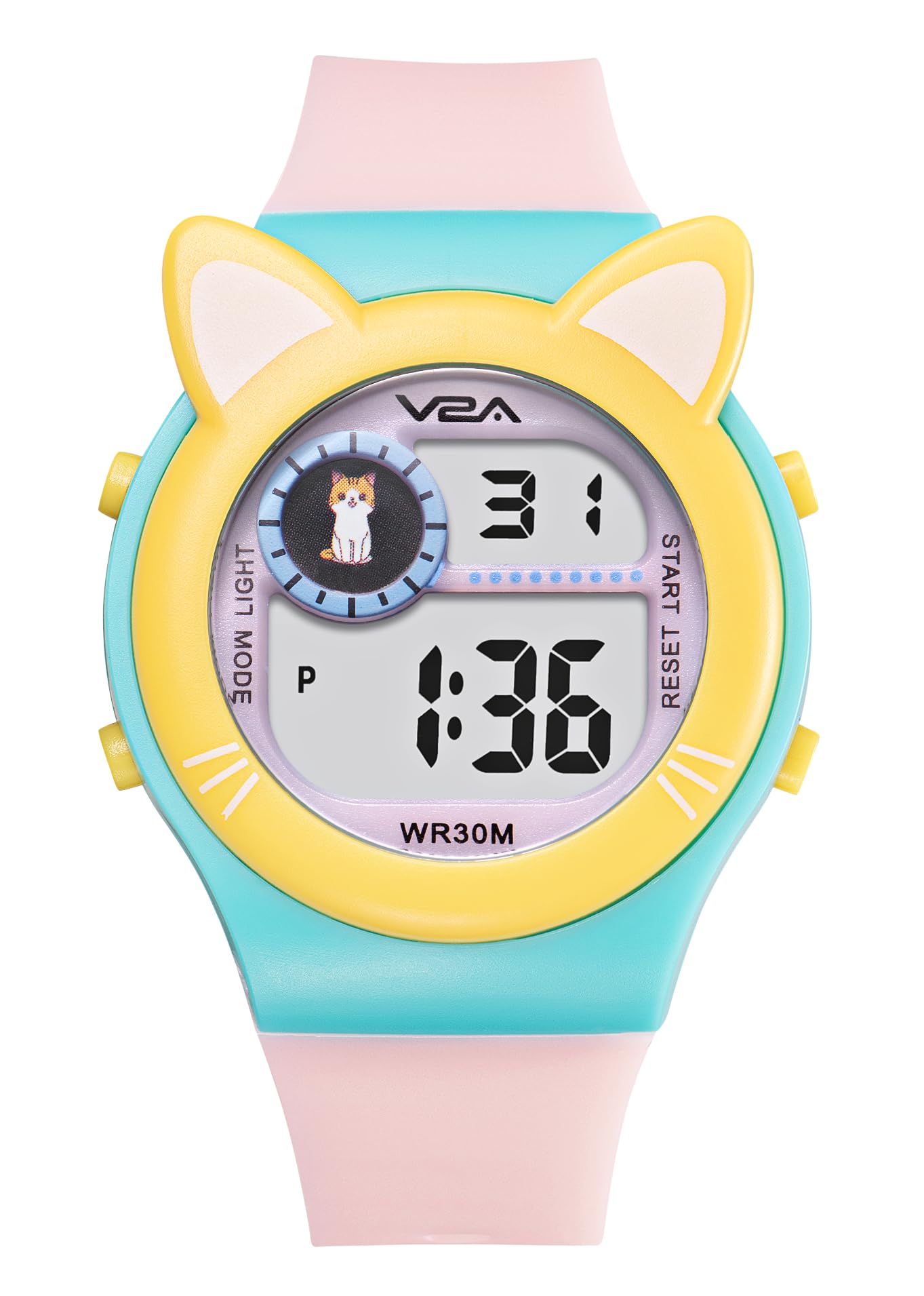 V2A Resin Critter Series Girls Digital Watch With Cat Ears For Ages 3-10-7 Color Backlight,30M Waterproof,Alarm,Stopwatch|Watch For Boys And Girls|Birthday Gift|Return Gift(Pink-Blue),Dial_Multicolor (B0DB2GZ5TJ) Amazon Price History, Amazon Price Tracker
