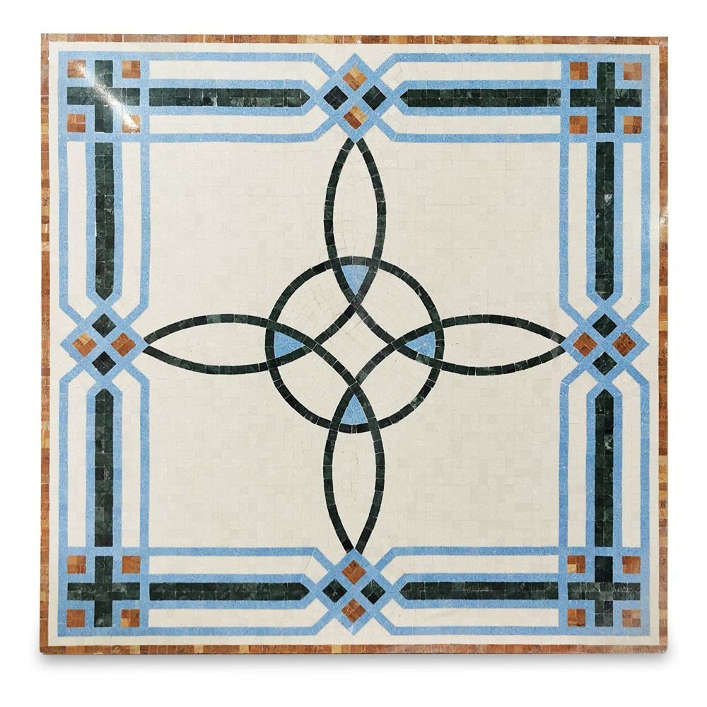 Mosaico Ripiano in Marmo Bianco intarsiato con Pietre dure White Marble Mosaic H 70Cm