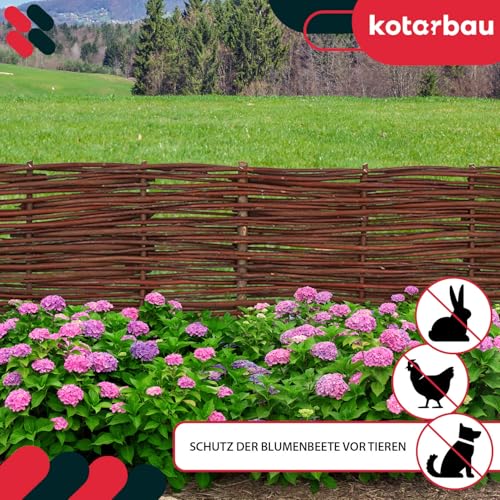 KOTARBAU® Beetbegrenzung Weidenzaun 120 x 20 cm Zaun Beeteinfassung Beet Beetumrandung Steckzaun Rasenkante Weide Beeteinfassung Gartenzaun Zum Stecken Flexible Weidengeflecht