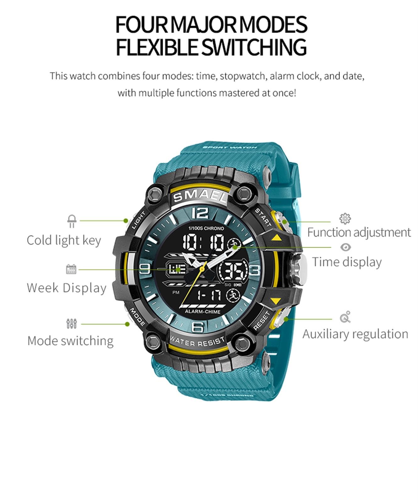 Montre Sport Homme Digitale Etanche 5 Bar avec Chronographe Alarme LED Eclairage Date-Montres avec Bracelet en Silicone