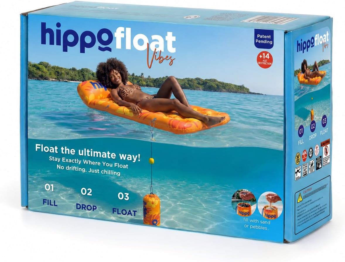 HippoFloat Classic Vibes Stay Put Water Float | Tropical Lounge Design with Removable Anti Drift Hippo Bag | Stable Relaxing Float for Pool, Lake and Beach image 5