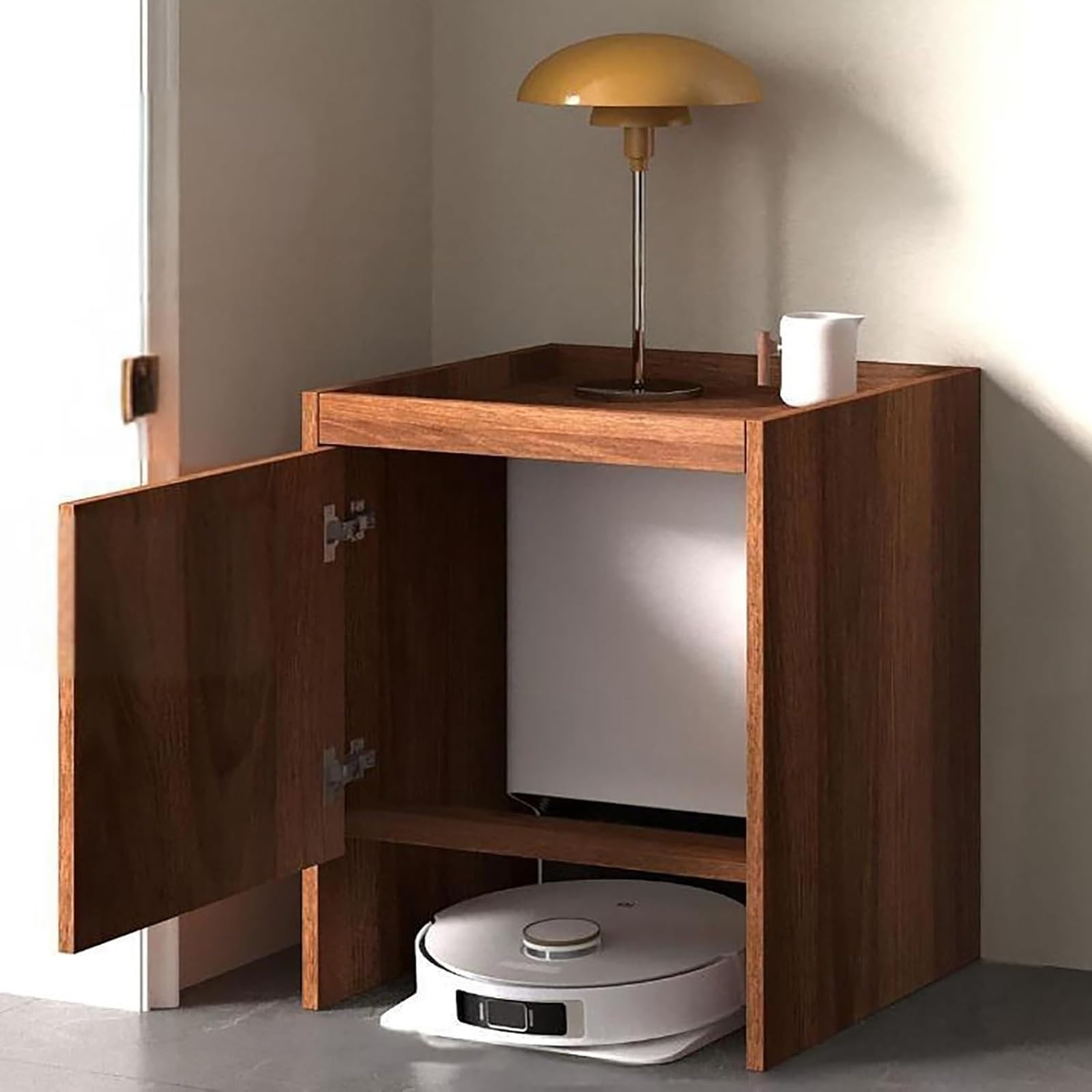 BHGFYXBS Robot Vacuum Stand Cabinet With Doors & Ders Slish End Table And Sto Solut For Home Office Nightstand For Robot Vacuum Cleaner,Brown-50 * 50 * 65Cm,Brown-50 * 50 * 65cm