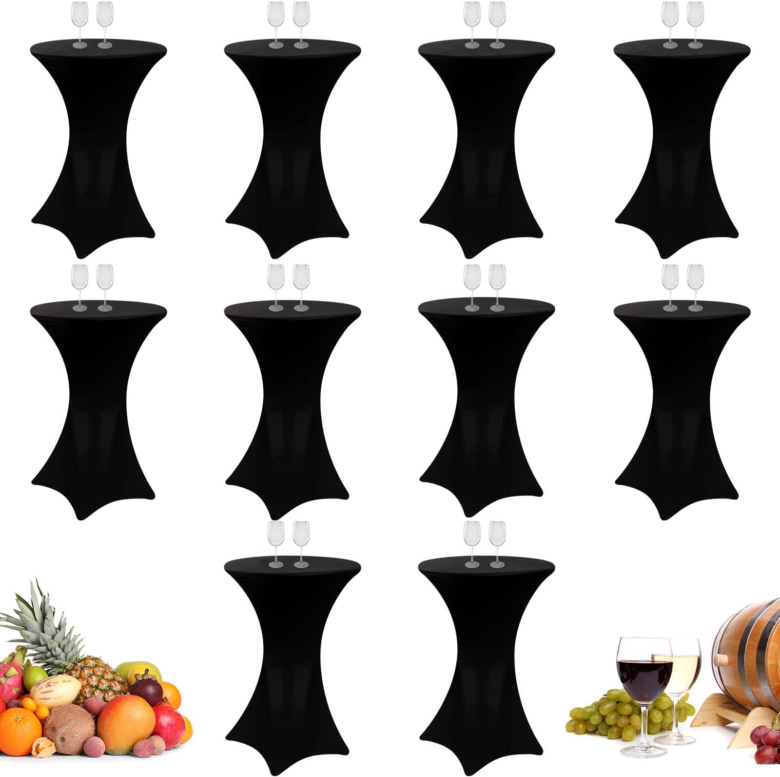 Tudomro 24 Pack Cocktail Stretch Tablecloth Black Bar Table Cloths Round High Top
