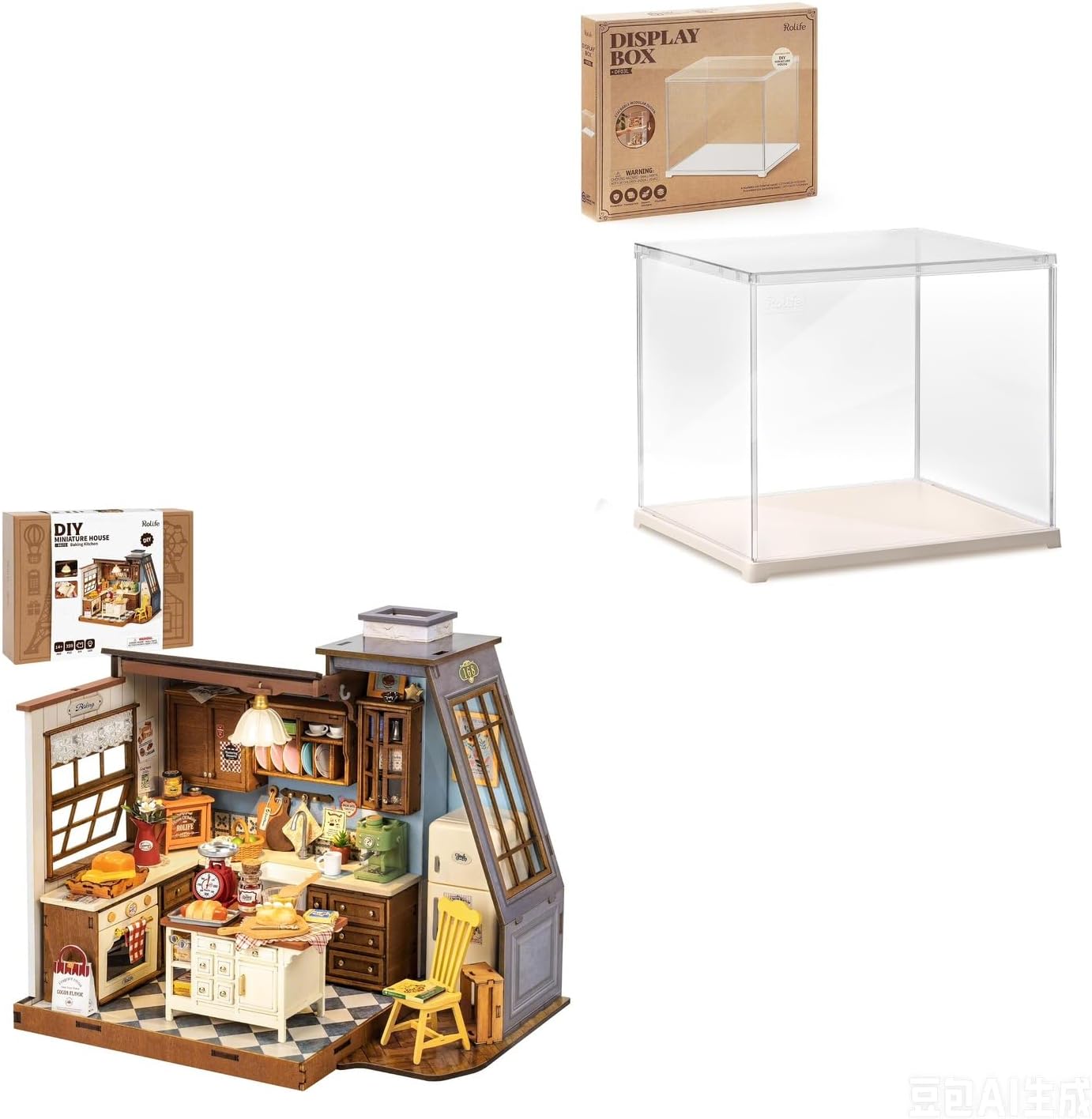 Rolife Baking Kitchen DIY Miniature House Kit and Display Box