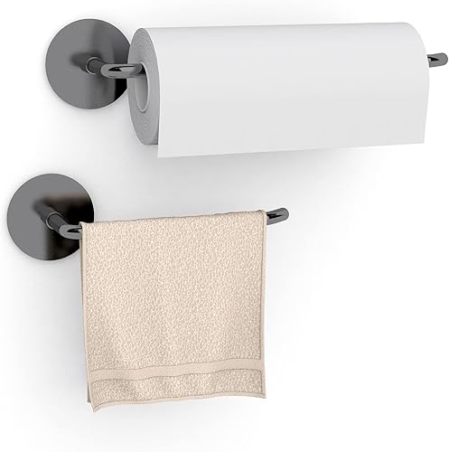 Toallero de papel para debajo del gabinete, soporte para toallas de papel de cocina de montaje en pared con opción autoadhesiva 3M o perforación,