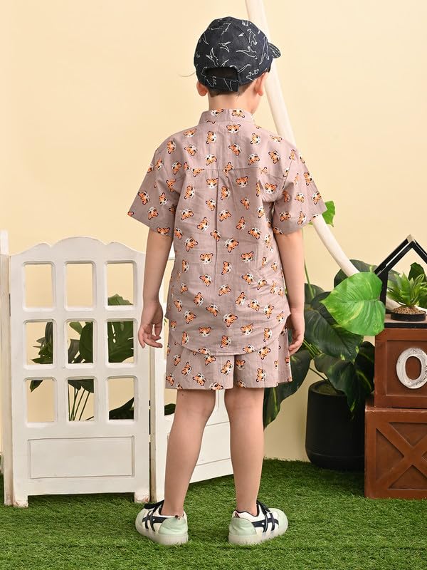 Image of superminis Baby Boys Cotton Printed Shirt and Nikkar /Shorts Coordinated Set