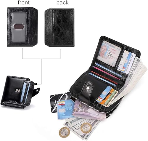 Miniatura 9 de BOSTANTEN - Billeteras de piel para mujer con bloqueo RFID con cremallera y bolsillo billetera pequeña de dos cuerpos con tarjetero