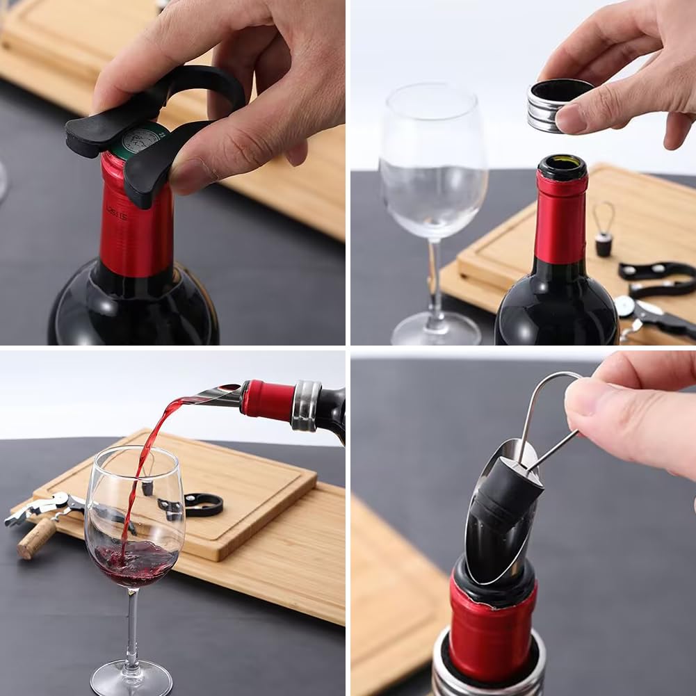 Set Accessori Vino 4 In 1 - Cavatappi, Versatore, Tappo E Collare, Acciaio Inox - Foto 8