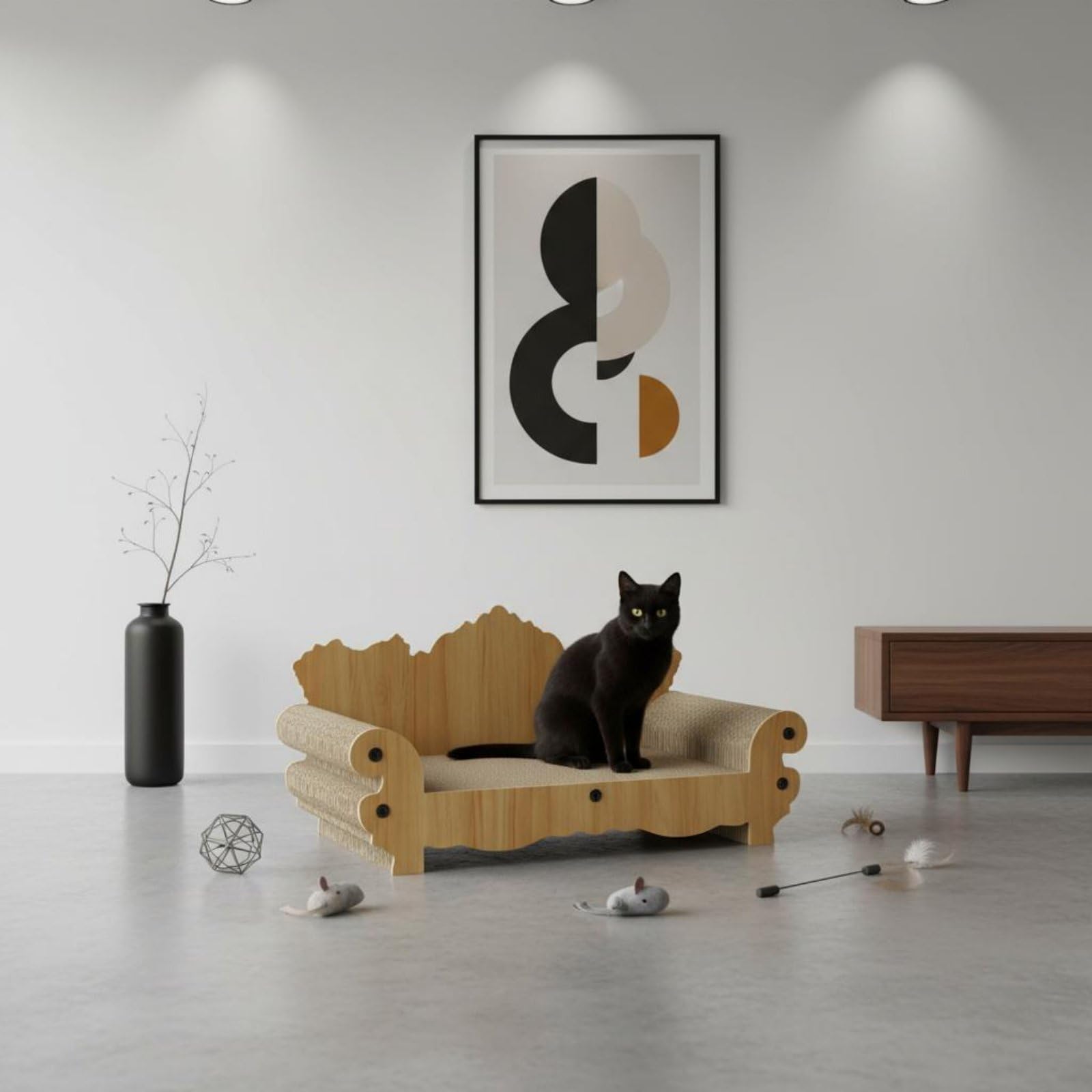 Canapé Griffoir pour Chat Griffoir Canapé Lit Meuble Sofa Courbure Anatomique pour Soutien Carton Ondulé Dense Antidébris Cadre Stable Imitation Bois, Haute Qualité