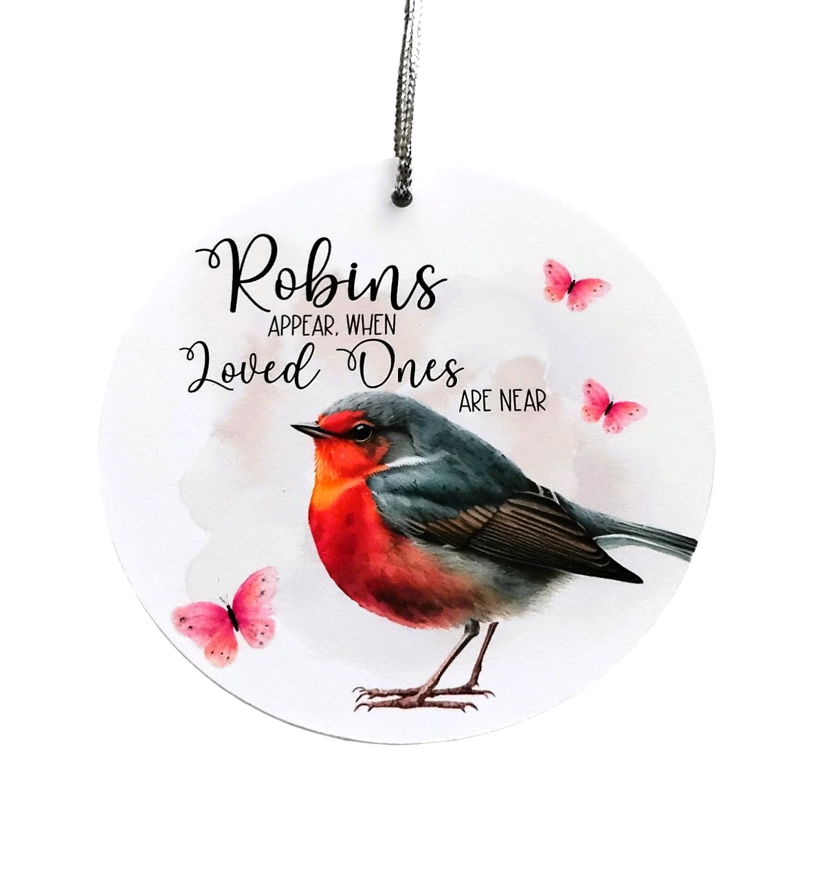 Chic Cottage Crafts White / Multi Robins Appear When Loved Ones Are Near - Sympathy/Bereavement Gift - Hanging Decoration Ornament Keepsake - With Organza Gift Pouch