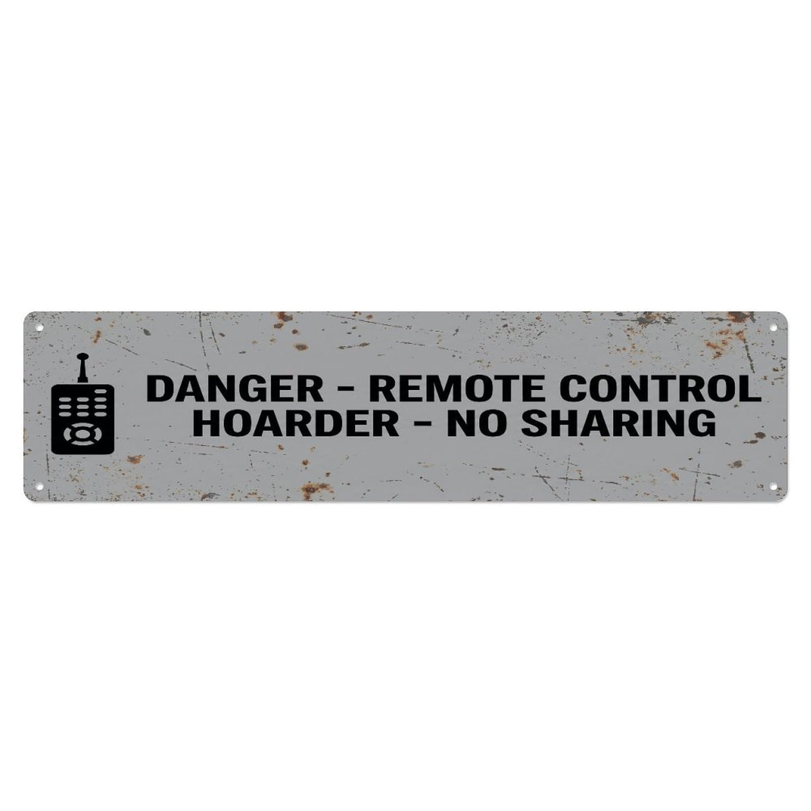 Fqcyn Style Metal Tin Sign Vintage Funny Danger Remote Control Hoarder Warning