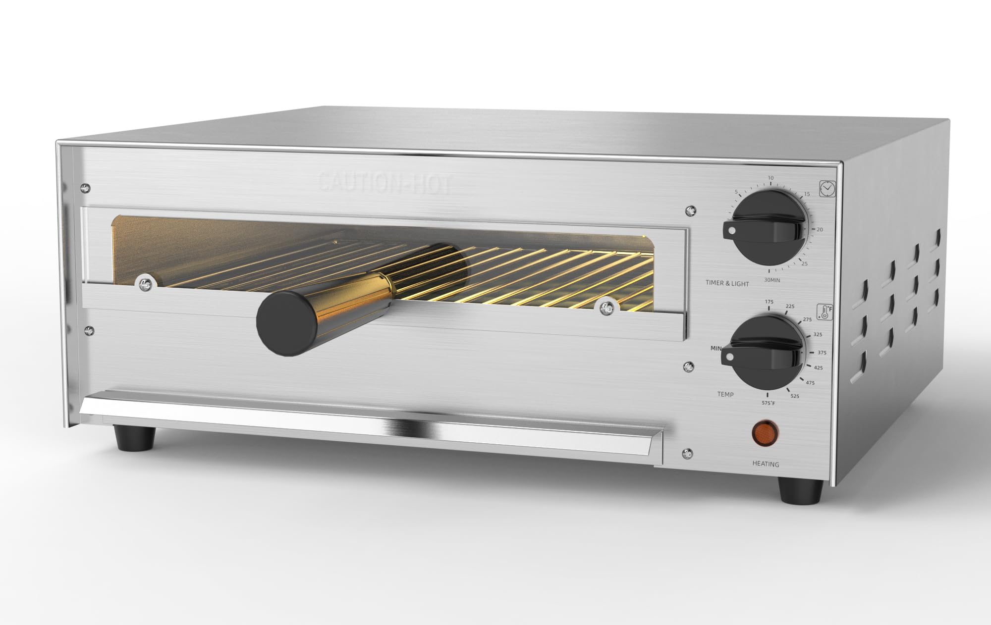 CROSSON Forno per pizza elettrico, 1450 W, professionale, in acciaio inox, con regolazione del tempo e della temperatura, adatto per la produzione di una pizza da 13 pollici