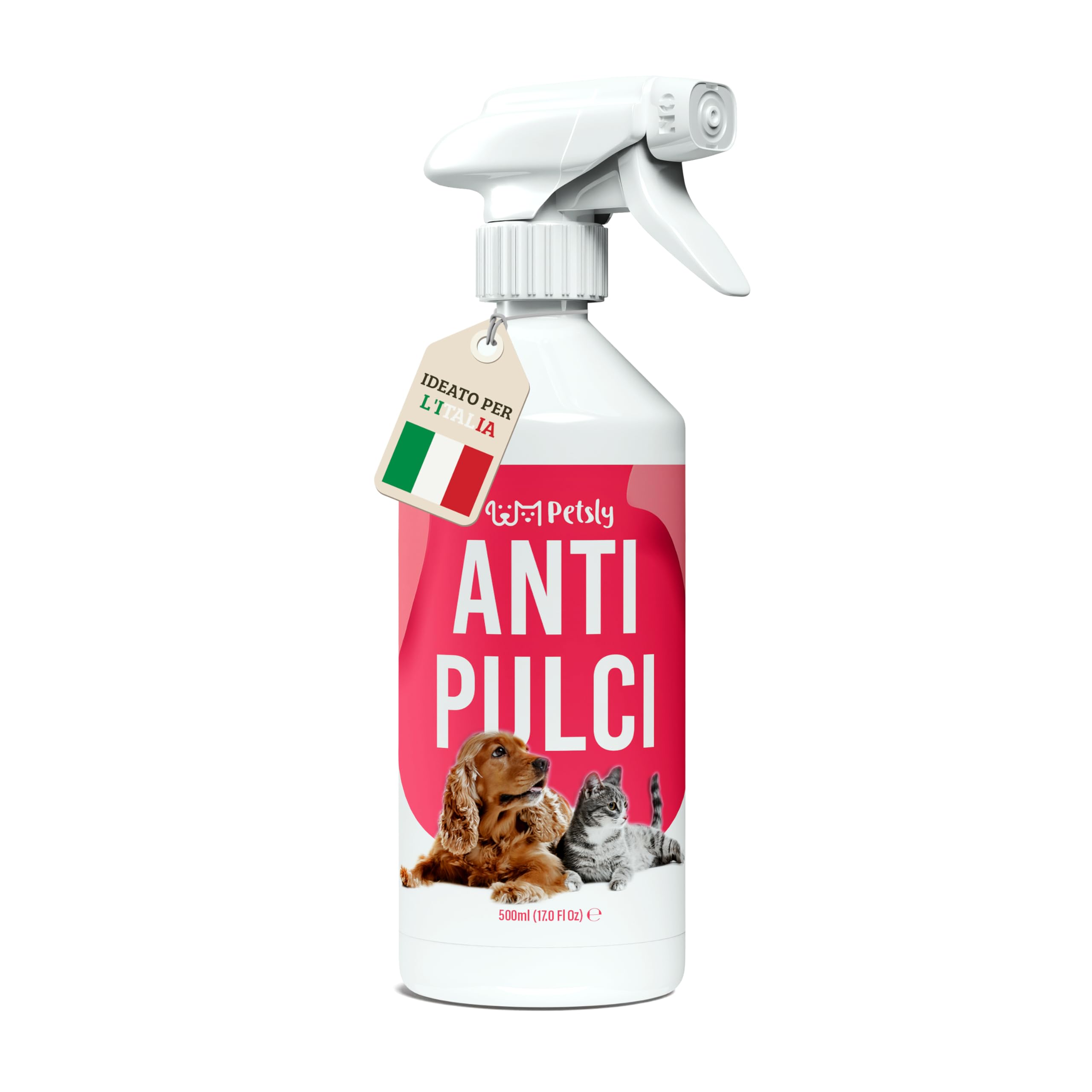 Petsly Spray Antipulci per Ambienti - 500ml - Non Macchia - Efficace Spray Antipulci Gatto e Cane ad Azione Rapida - Antizecche e Antiacaro per Casa, Auto, Mobili e Tessuti
