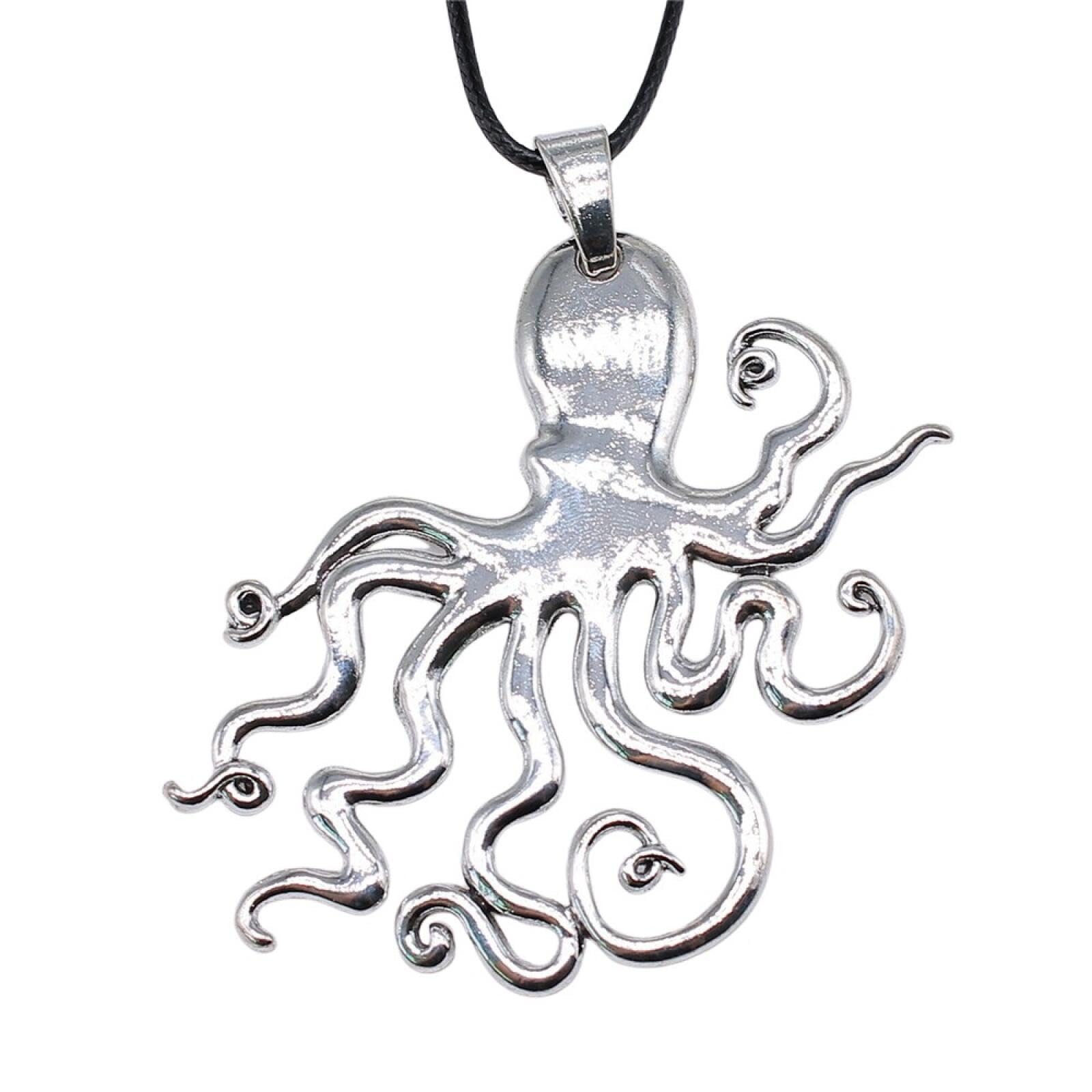 Pendentif poulpe noir et argent grand format pour collier - 5