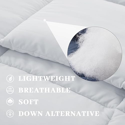 Miniatura 6 de SunStyle Home Edredón King  Edredón de cama alternativo de plumón gris claro, tamaño King, relleno de edredón para todas las estaciones, edredón de