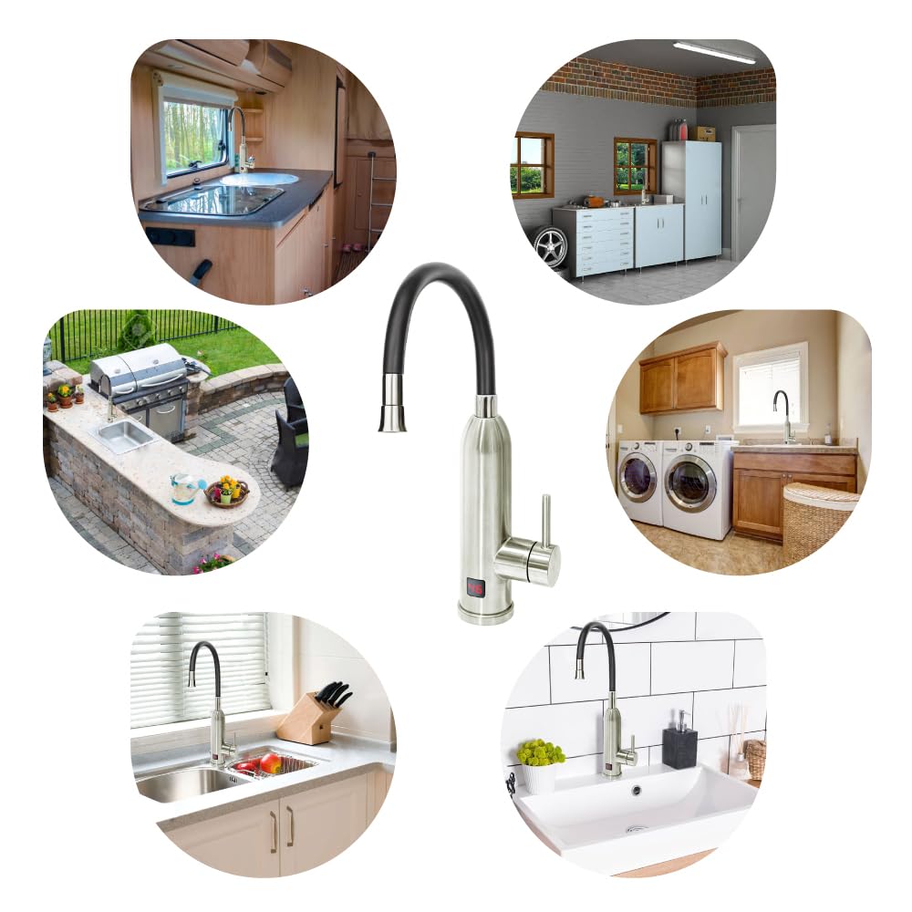 HOGART Grifo Eléctrico Con Calentador de Agua 230V - Para Cocina, Jardín, Baño, Caravana, Camping - Calentador Inteligente Instantáneo