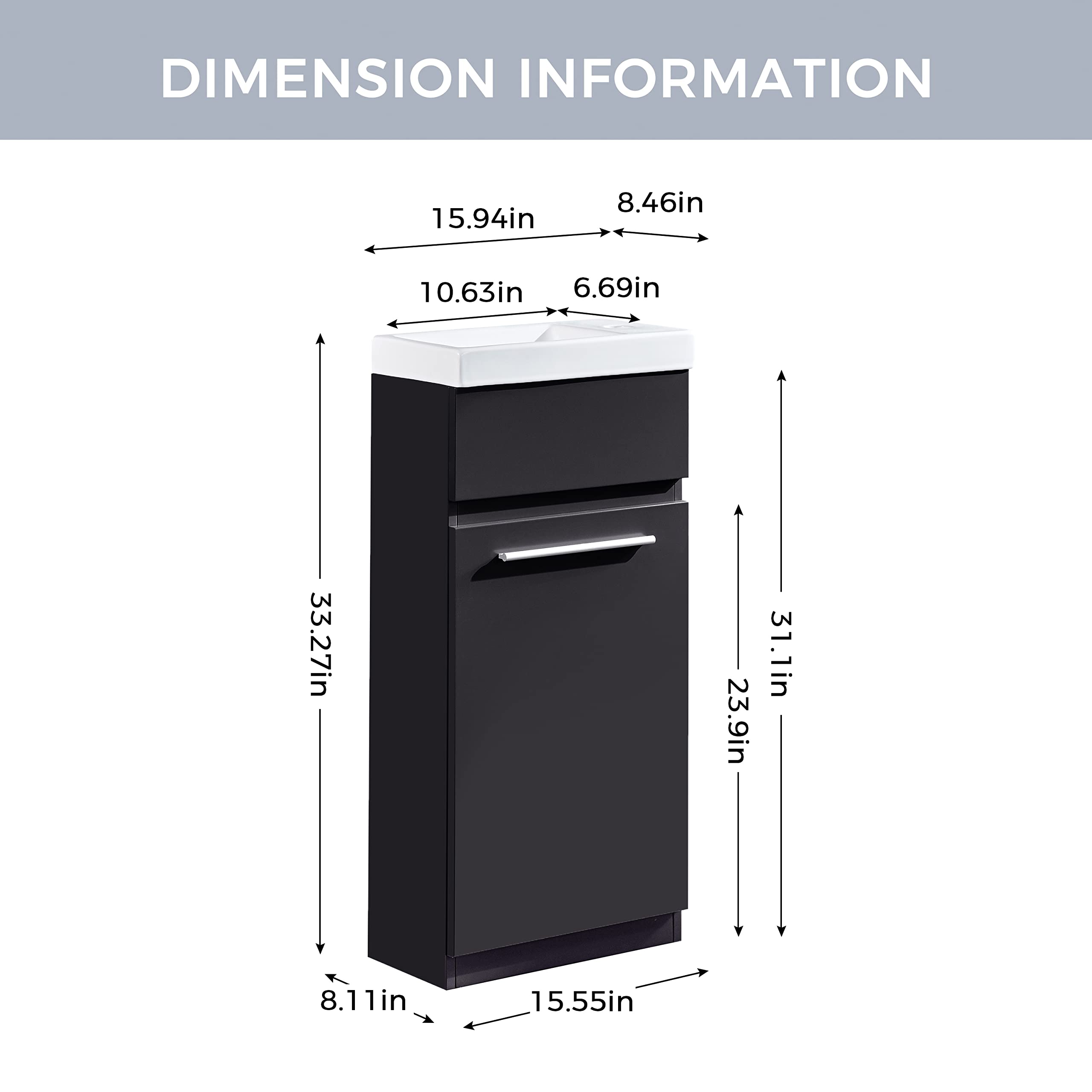 (similar) DELAVIN 16" Modern Bathroom Vanity and Sink Set, Bath Storage Cabinet for Small Space, Freestanding Sink Vanity with Ceramic Vessel Sink, MDF Board (Black)