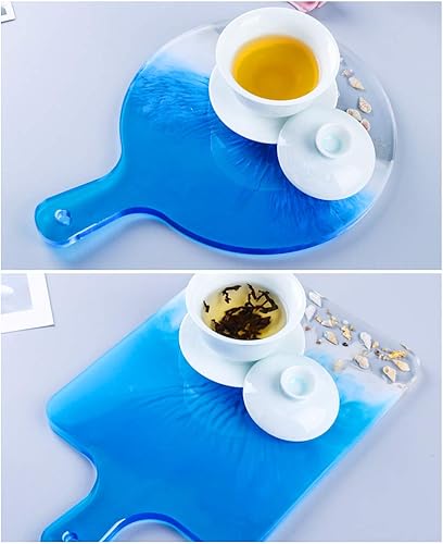 Miniatura 5 de FineInno 4 moldes de bandeja de resina, moldes rectangulares de silicona para tabla de cortar, moldes redondos de resina epoxi con asas, bandeja