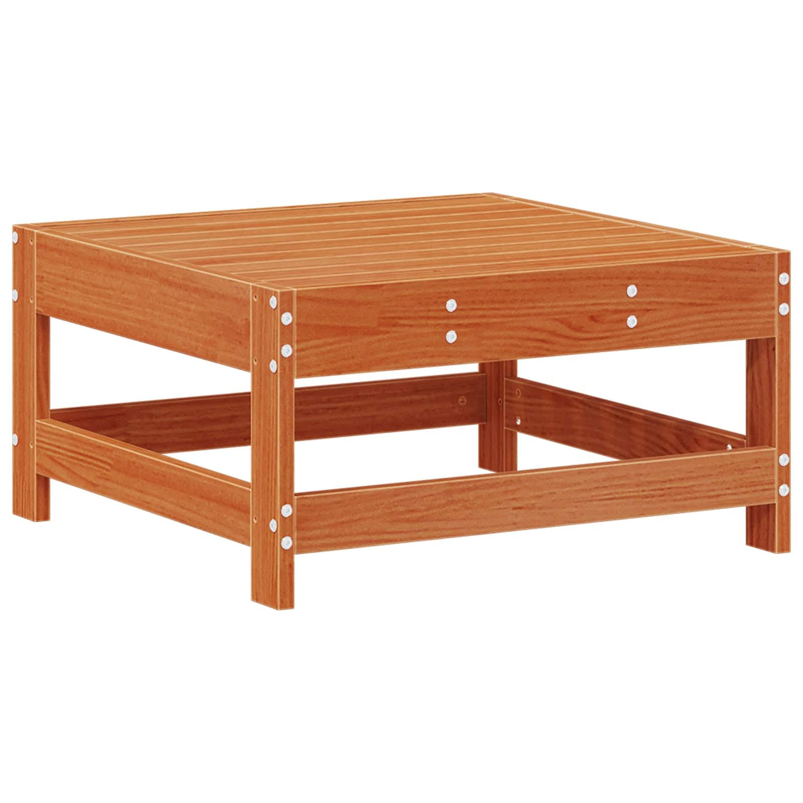 Reposapiés de jardín de madera de pino maciza, reposapiés para exteriores para jardín y terraza, elemento de sofá modular, taburete de madera cuadrado, marrón cera, 62 x 62 x 32 cm