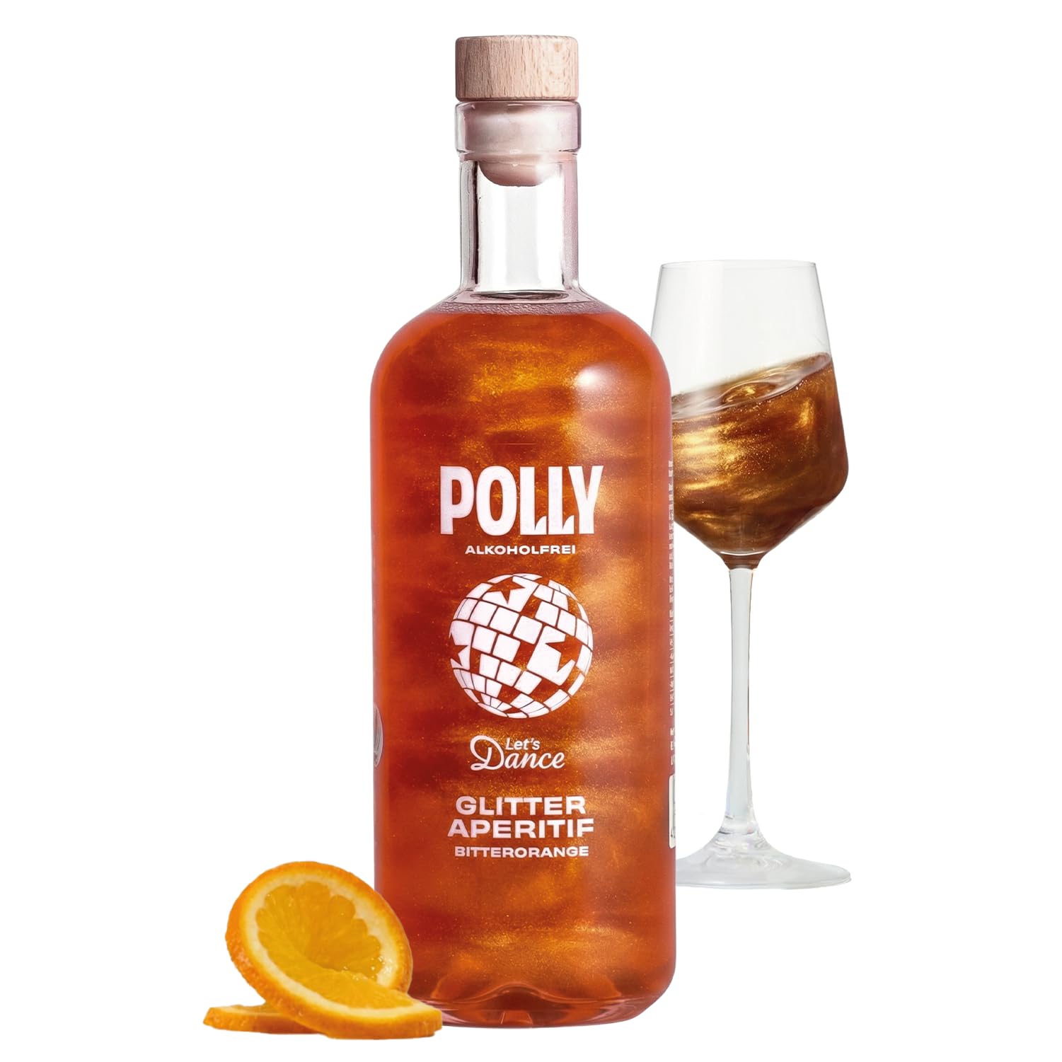 POLLY Glitter Spritz Alkoholfreier Aperitif I Lets Dance Edition I Edel-Glitzer I Alkoholfrei I Orange & Enzian I Das Funkelnde Trend-Getränk I Vegan I 500 ml