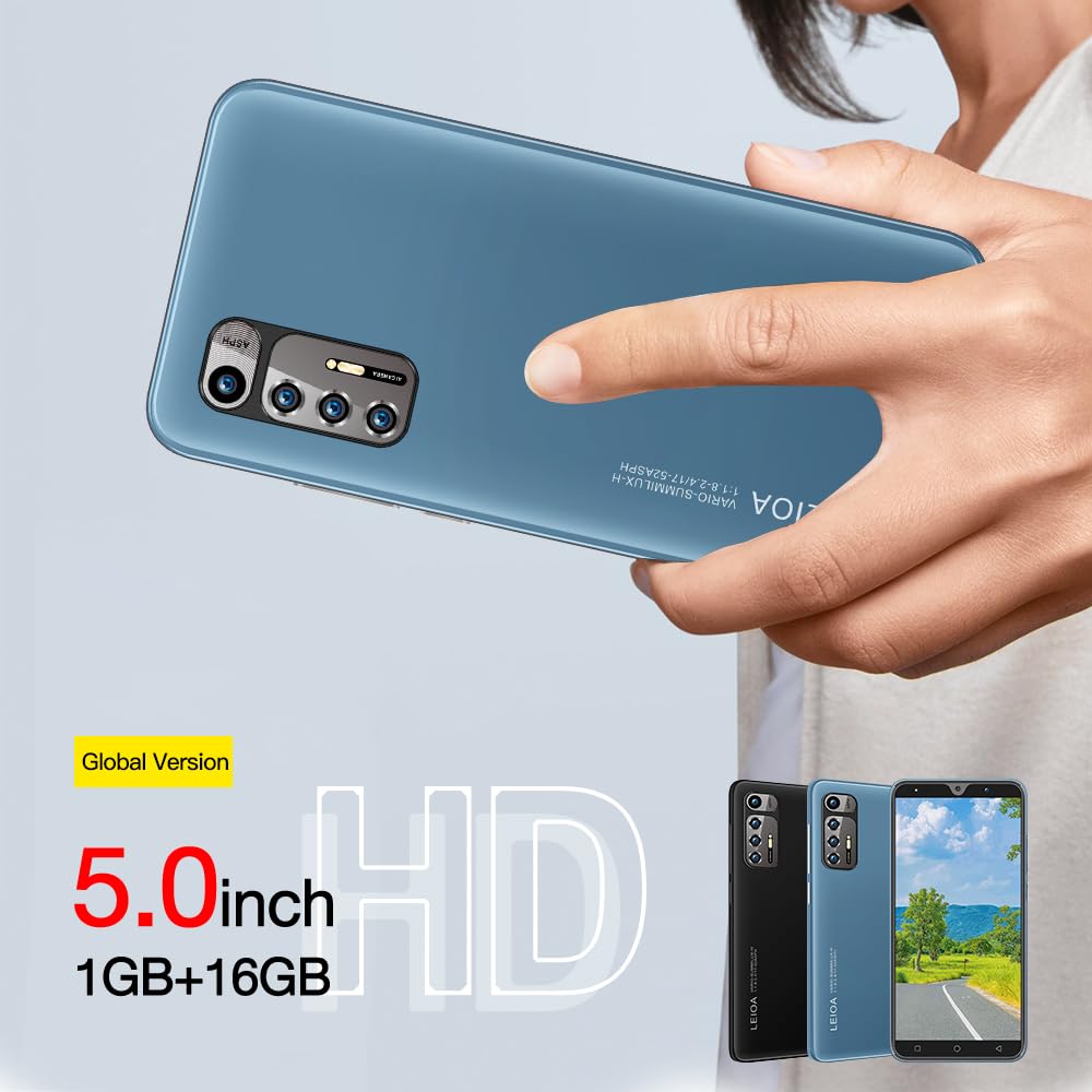 Smartphones Bon marché, 5,0 Pouces, Double Carte Double Caméra, Quad Core, ROM 16GB 【Extensible à 128GB】, Support GPS/WiFi/Bluetooth/FM, Téléphone déverrouillé par Le visag (N10Plus-Blue)