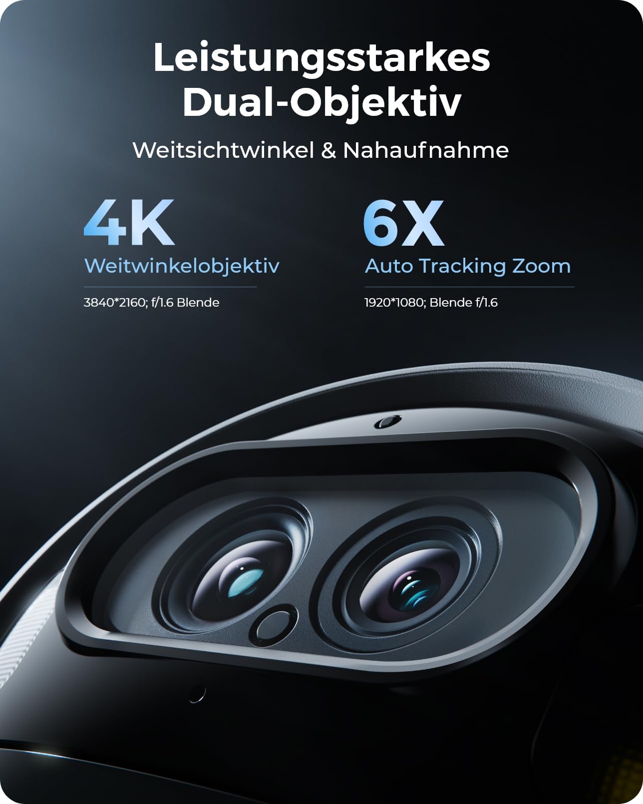 Reolink 4K Solar Überwachungskamera Aussen Akku mit 360° PTZ, Auto-Tracking, Dual Lens, 8MP WLAN Kamera Outdoor, 30m Farbnachtsicht, KI-Erkennung, 2.4/5GHz WLAN, Argus Track+6W Solarpanel