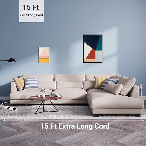 Vista 4 de DEWENWILS Regleta de protección contra sobretensiones de 10 salidas con 4 puertos USB, cable de extensión de 15 pies de largo, enchufe plano