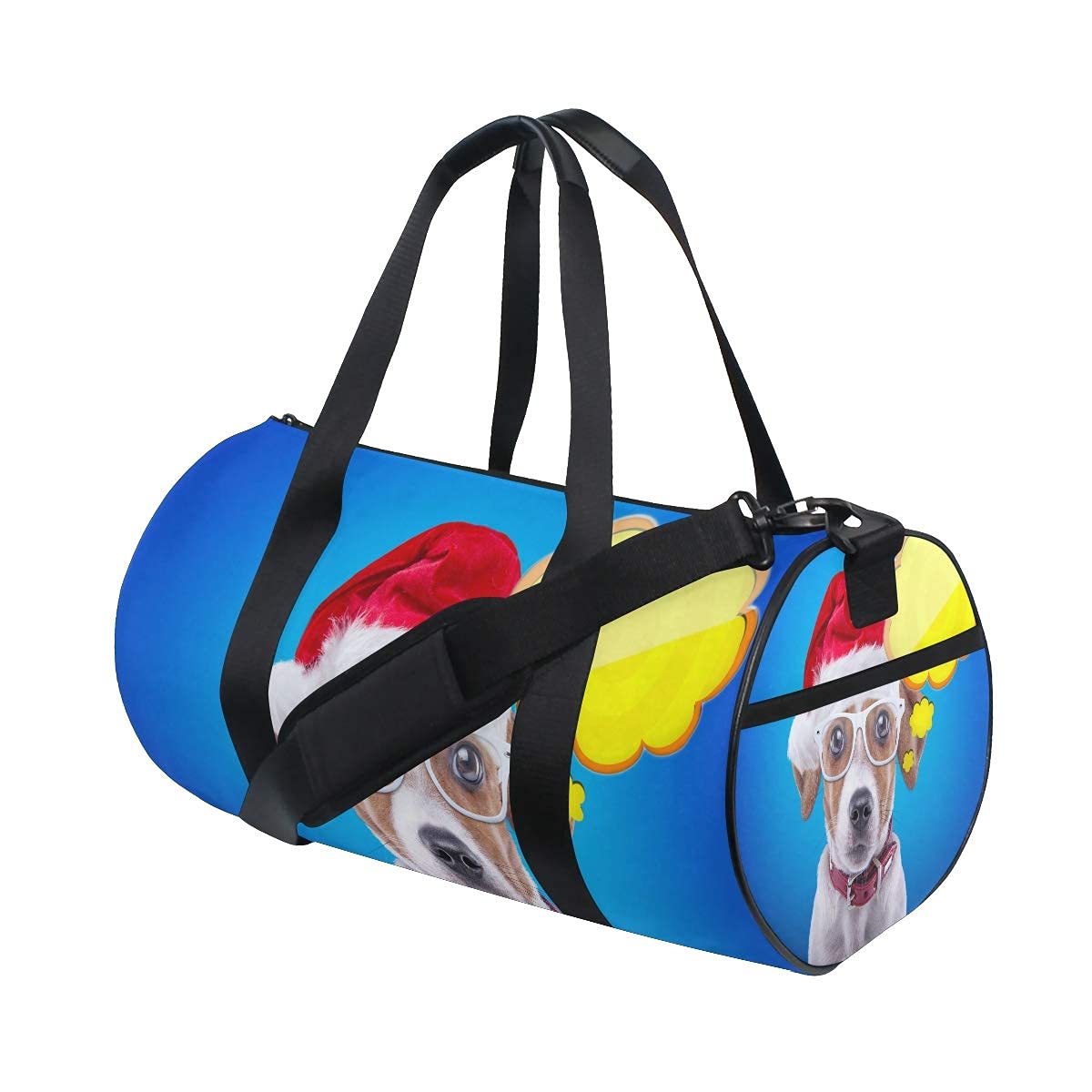 Gym Duffle Bag Christmas Dog Jack Russell Terrier Blue Swim Sports Travel Gym Bag with Shoe Compartment & Wet Pocket for Women or Men
