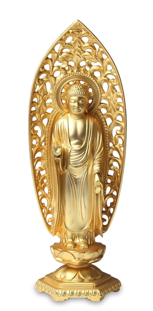 『阿弥陀如来』唐金　仏像　時代物　高さ10cm 楽天市場】仏像・八体仏 高岡鋳物 阿弥陀如来像（金箔） 15cm