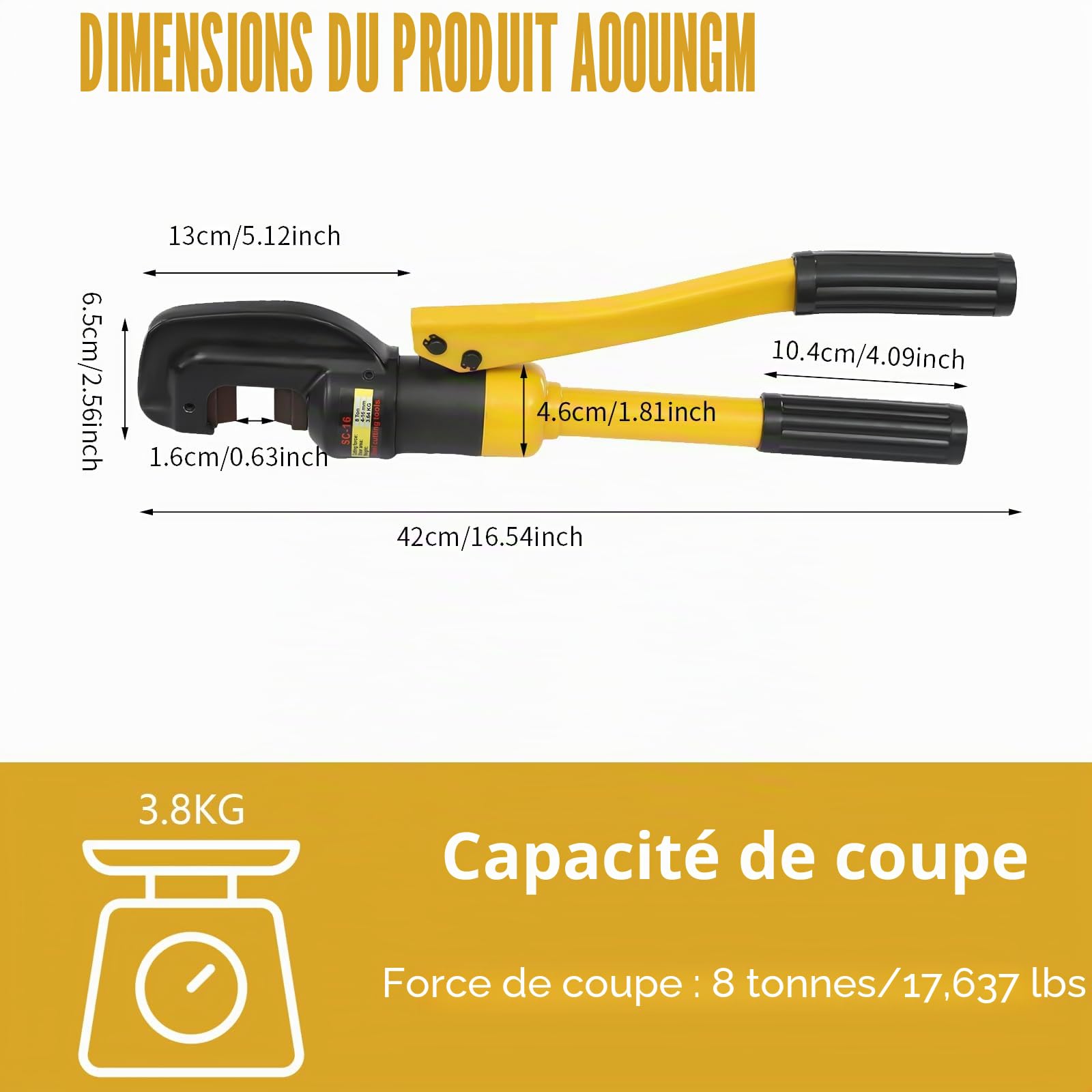 Coupe-boulons hydraulique 8T Découpeuse en acier Pince de coupe manuelle Coupe-boulons portable pour Industriel Coupe-boulons hydraulique amélioré avec clé Allen