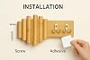 Perchero de pared de bambú con ganchos plegables y ganchos metálicos dorados – Organizador rústico de madera natural para entrada, para llaves, sombreros, toallas, bolsas – Perchero decorativo que ahorra espacio para el hogar 5