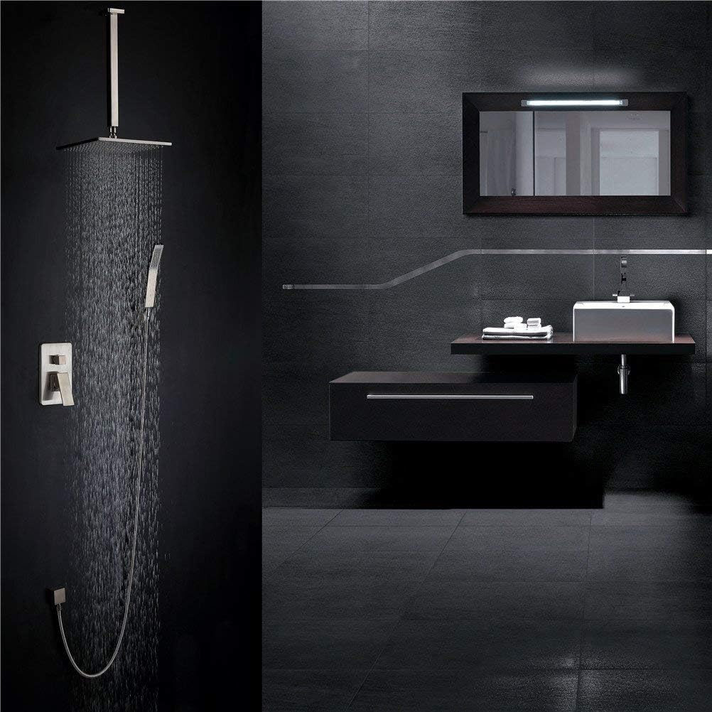 Antique Shower System Waterfall Brushed Nickel Shower Faucet Set Ceiling Mounted 10 Inch Top Spray Ceramic Valve Bathroom Shower Faucet, C,D