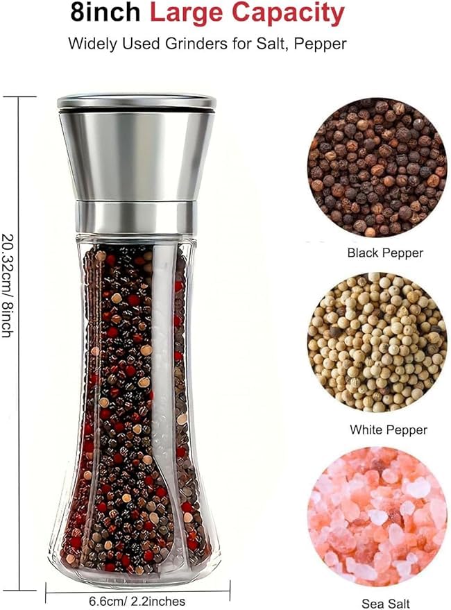 Image of Beautiful Stainless Steel Salt & Pepper Grinders Refillable Set - Salt /Spice Shakers with Adjustable Coarse Mills - Easy Clean Ceramic Grinders (Big Pepper Mill 1 Pcs)