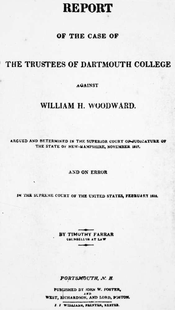 Dartmouth College Lawsuit Ntitle Page of A Report of The Case of The Trustees of Dartmouth College 1819 Poster Print by (24 x 36)
